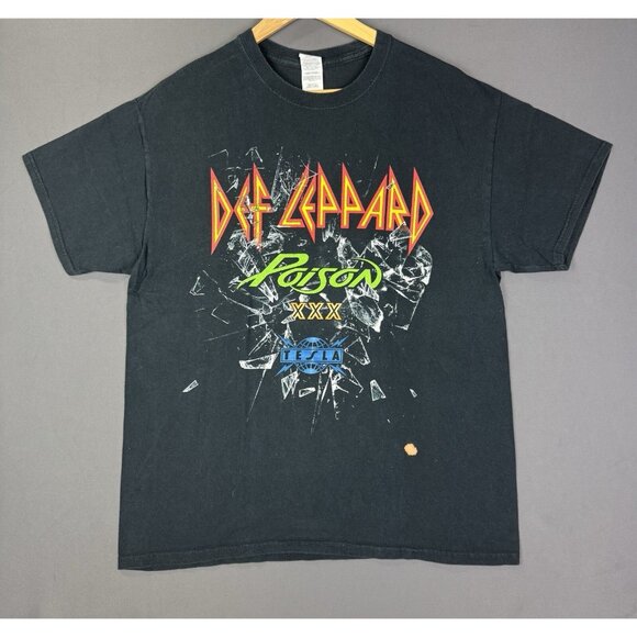Vintage Y2K Band Tee Concert Def Leppard Poison XXX Tesla Black Shirt Large Tour - Picture 1 of 11
